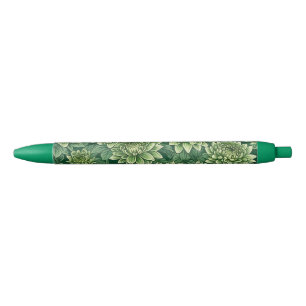 Chrysanthemum green flower pattern black ink pen