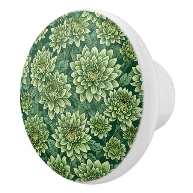 Chrysanthemum green flower pattern ceramic knob (Right)