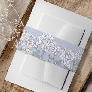 Chrysanthemum grey white flower floral wedding  invitation belly band