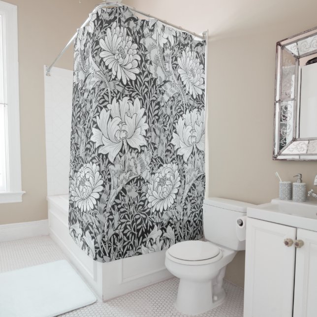 Chrysanthemum Grey, William Morris Shower Curtain (In Situ)