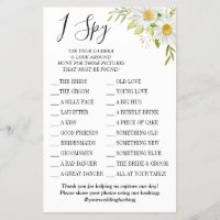 Chrysanthemum I spy wedding reception game card