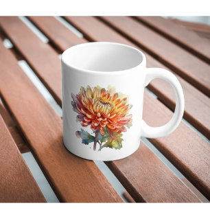 chrysanthemum in yellow and orange watercolor coffee mug