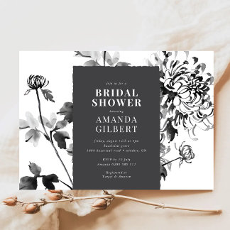 Chrysanthemum Ink Art Bridal Shower Invitation