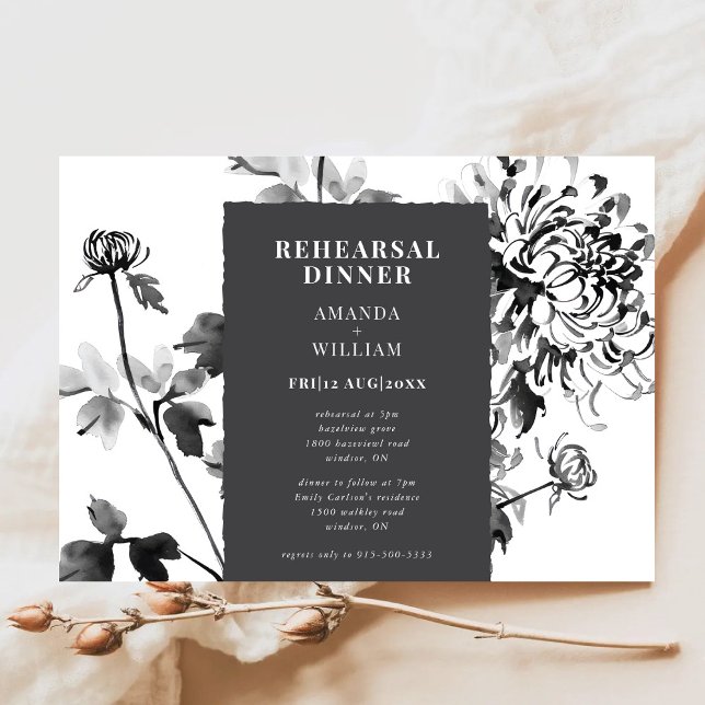 Chrysanthemum Ink Art Rehearsal Dinner Invitation (Creator Uploaded)