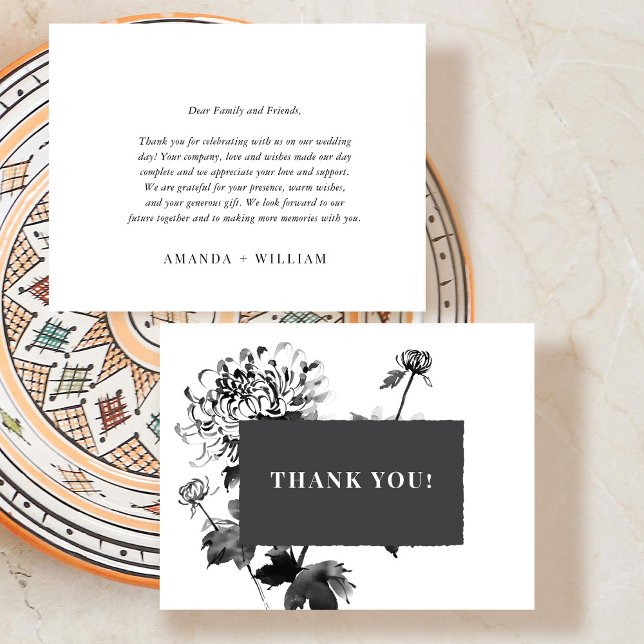 Chrysanthemum Ink Art Thank you Place Card (Creator Uploaded)