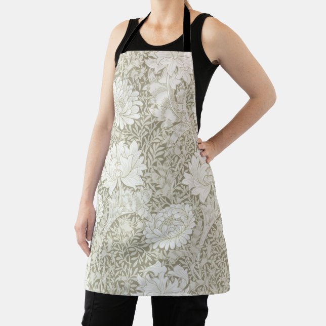Chrysanthemum Ivory, William Morris Apron (Insitu)