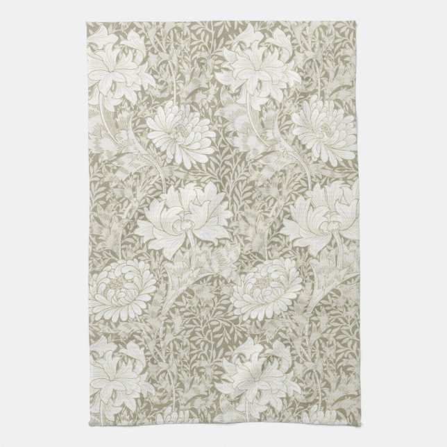 Chrysanthemum Ivory, William Morris Tea Towel (Vertical)