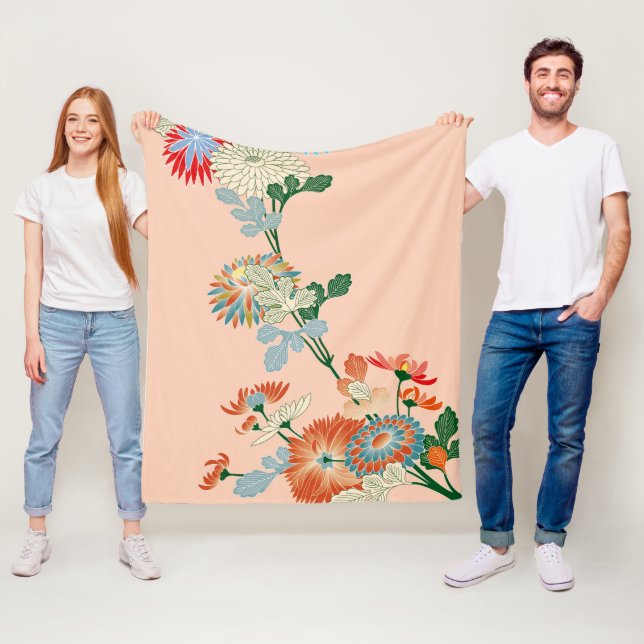 Chrysanthemum, Japanese Design Fleece Blanket (In Situ)