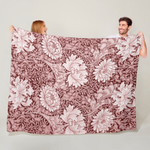 Chrysanthemum Maroon, William Morris Fleece Blanket