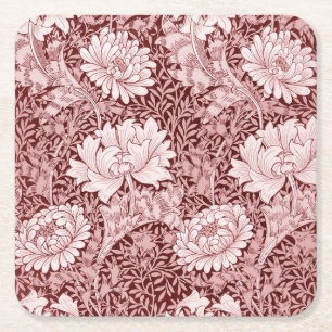 Chrysanthemum Maroon, William Morris Square Paper Coaster