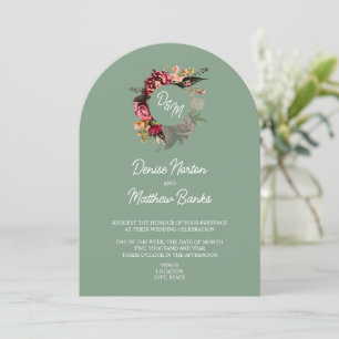 Chrysanthemum Monogram on Basil Green Invitation