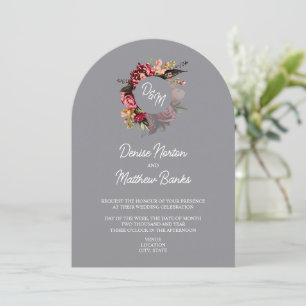 Chrysanthemum Monogram on Chiseled Stone Invitation