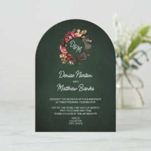 Chrysanthemum Monogram on Emerald Invitation