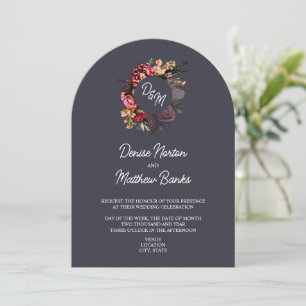 Chrysanthemum Monogram on Polar Night Invitation