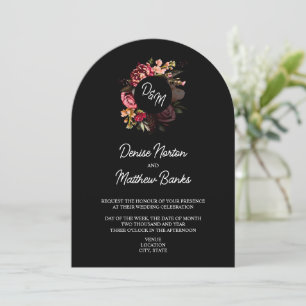 Chrysanthemum Monogram on True Black Invitation