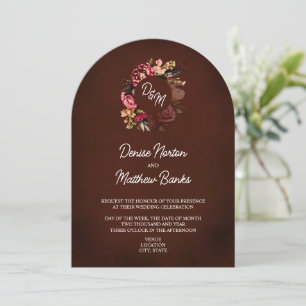 Chrysanthemum Monogram on Wine Invitation