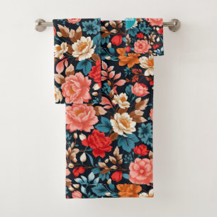 Chrysanthemum Mosaic Colourful Personalised Patter Bath Towel Set