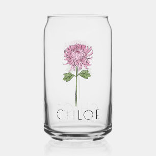 CHRYSANTHEMUM November Birth Flower Custom Name Can Glass