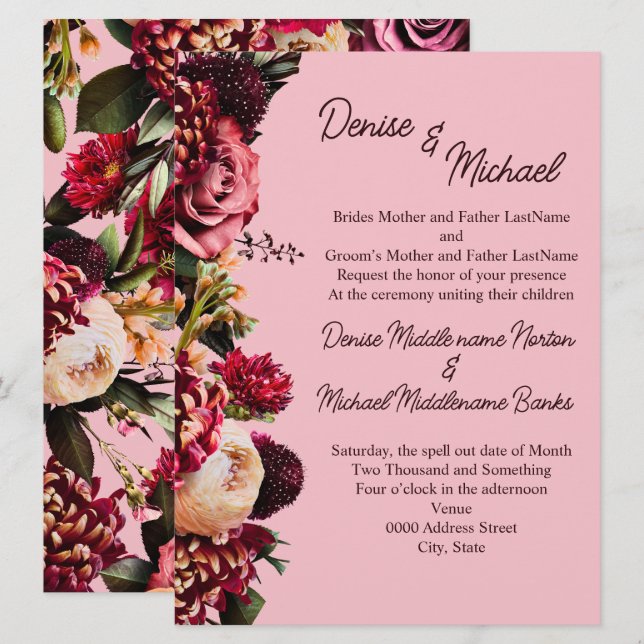 Chrysanthemum on Almond Blossom Pink Invitation (Front/Back)