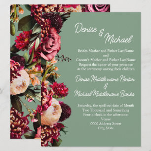 Chrysanthemum on Basil Green Invitation