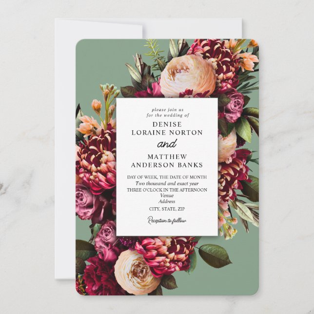 Chrysanthemum on Martini Olive Invitation (Front)