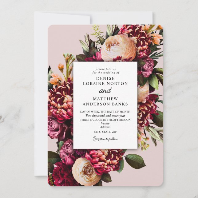 Chrysanthemum on Mauve Chalk Invitation (Front)