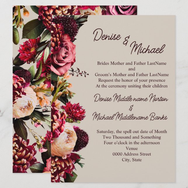 Chrysanthemum on Perfectly Pale Invitation (Front/Back)