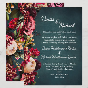 Chrysanthemum on Teal Wedding Invitation