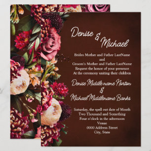 Chrysanthemum on Wine Wedding Invitation