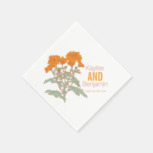 Chrysanthemum orange fall flower wedding napkins