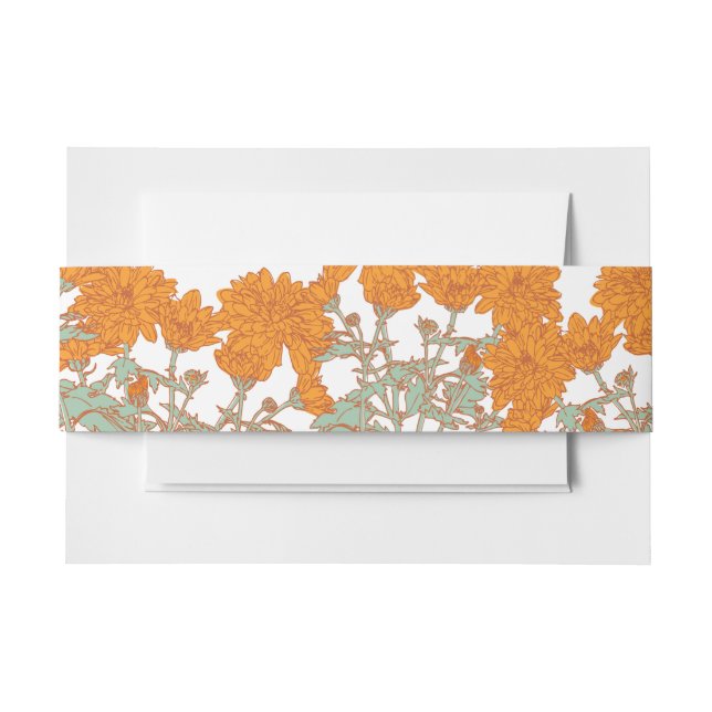 Chrysanthemum orange flower floral white wedding  invitation belly band (Front Example)