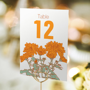 Chrysanthemum orange flower wedding table numbers