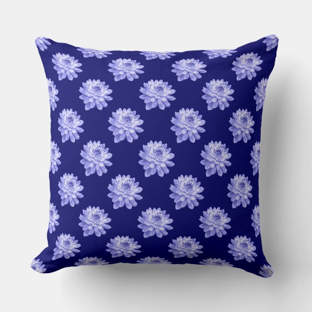 Chrysanthemum Pattern - Deep Navy Blue Cushion (Front)