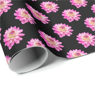 Chrysanthemum Pattern - Full Colour on Black Wrapping Paper