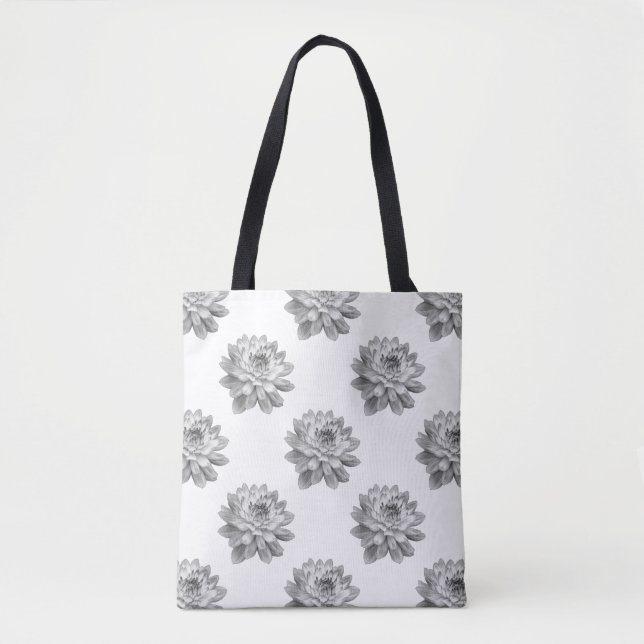 Chrysanthemum Pattern - Monochrome and White Tote Bag (Front)
