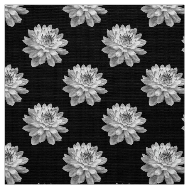 Chrysanthemum Pattern - Monochrome on Black Fabric (Swatch)