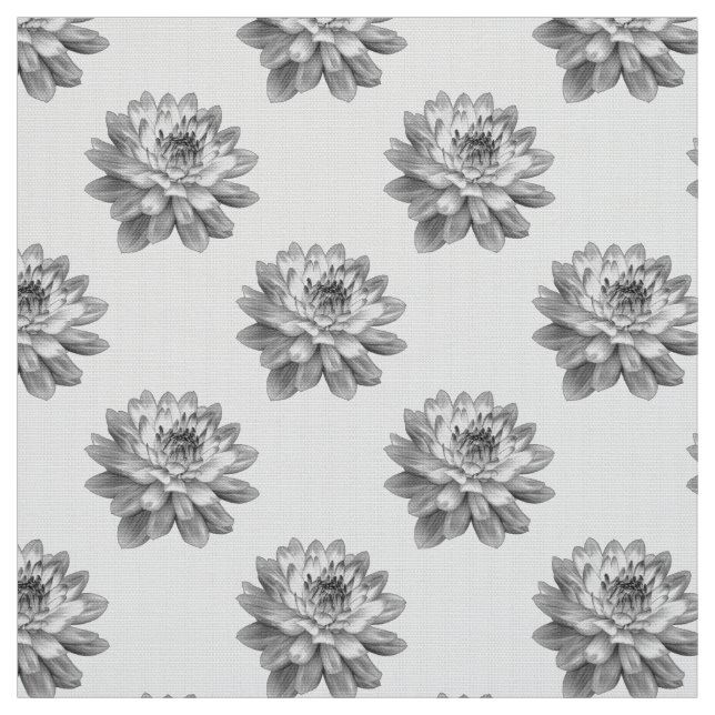 Chrysanthemum Pattern - Monochrome on White Fabric (Swatch)
