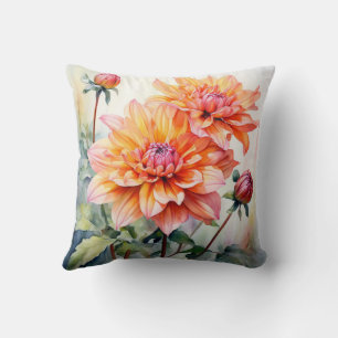 Chrysanthemum peach flower watercolor cushion