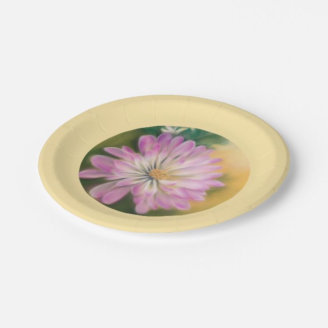 Chrysanthemum Pink and Cream Floral Pastel Paper Plate (Angled)