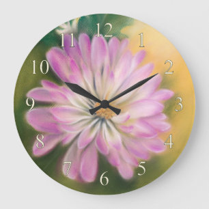 Chrysanthemum Pink and Cream Pastel Floral Large Clock