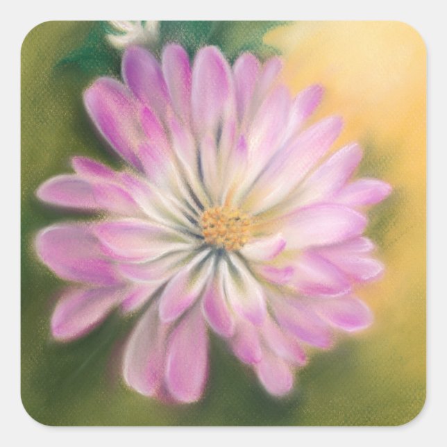 Chrysanthemum Pink and Cream Pastel Floral Square Sticker (Front)