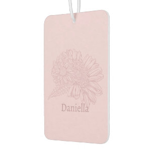 Chrysanthemum Pink Line Drawing with Your Name  Car Air Freshener
