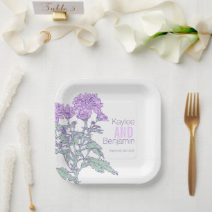 Chrysanthemum purple flowers wedding paper plate