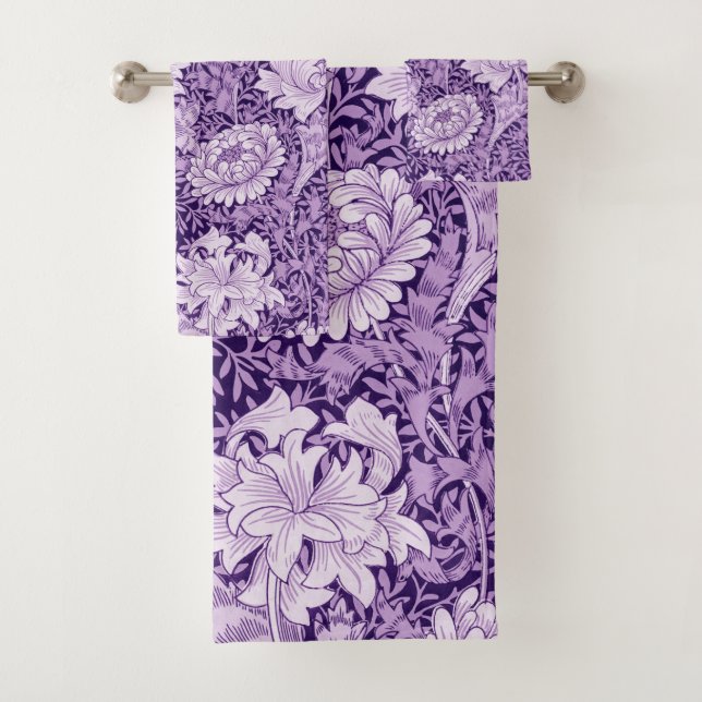Chrysanthemum Purple, William Morris Bath Towel Set (Insitu)