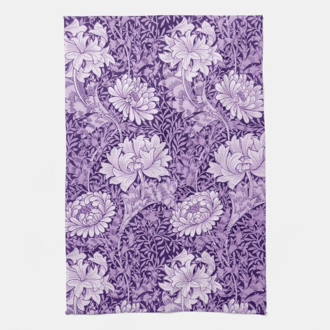 Chrysanthemum Purple, William Morris Tea Towel (Vertical)