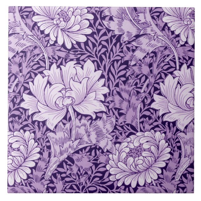 Chrysanthemum Purple, William Morris Tile (Front)
