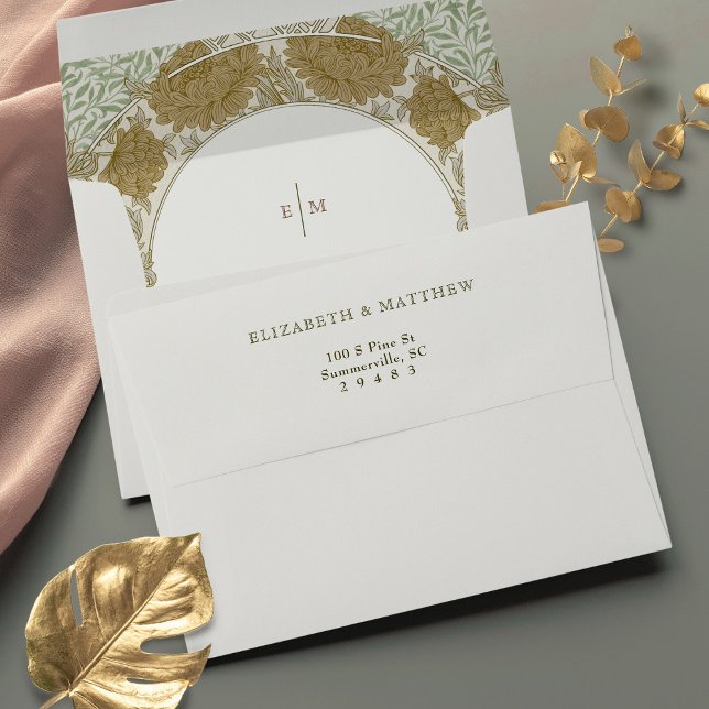 Chrysanthemum Sage Green Gold Vintage Envelope (Creator Uploaded)