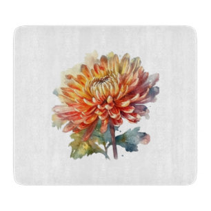 Chrysanthemum Watercolor Botanical Herbal Art Cutting Board