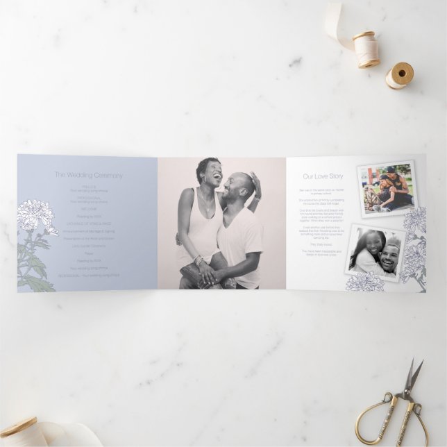 Chrysanthemum white flower drawing Tri-Fold programme (Inside)