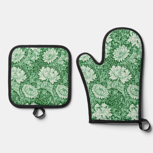 Chrysanthemum, William Morris Oven Mitt & Pot Holder Set (Front)